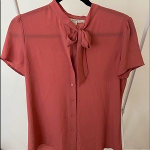 Loft Coral Tie Button Up Blouse Size XS